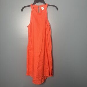 Sigrid Olsen Dress Womens Small Coral Linen Sleeveless High Neck Shift Keyhole